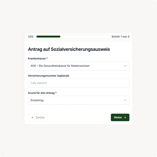 Online-Formular für Sozialversicherungsausweis