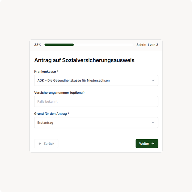 Online-Formular für Sozialversicherungsausweis